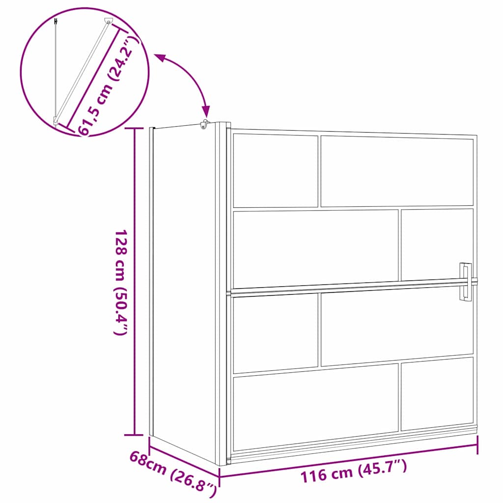 vidaXL Bath Shower Screen Black and Transparent 116 x 68 x 128 cm