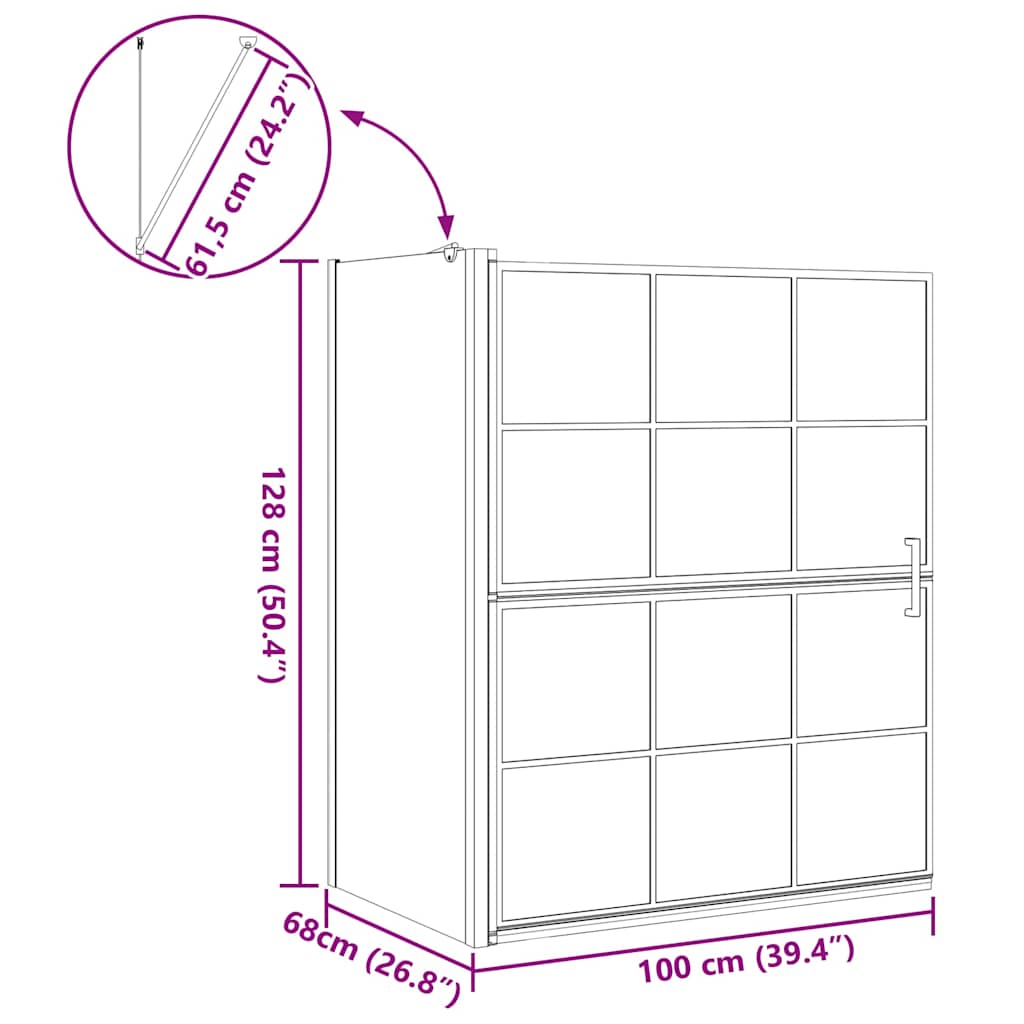 vidaXL Bath Shower Screen Black and Transparent 100 x 68 x 128 cm