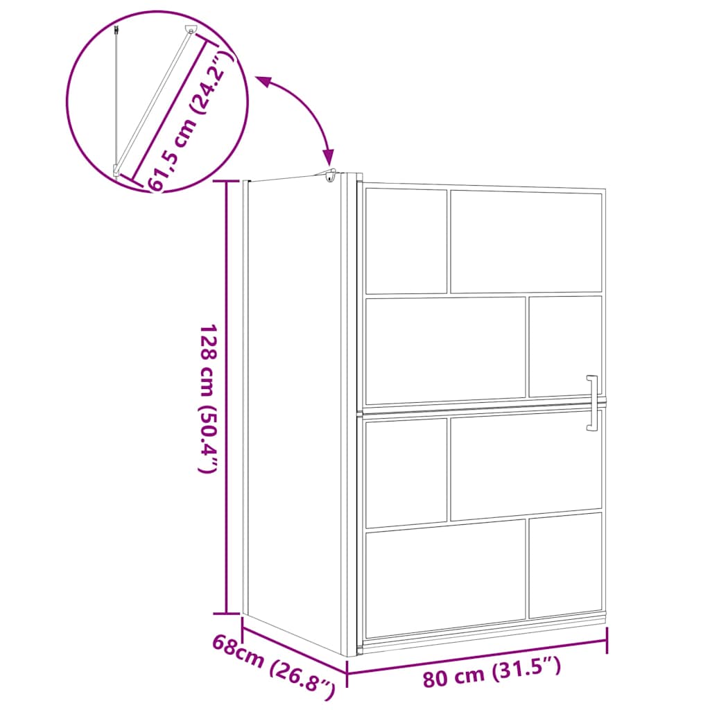 vidaXL Bath Shower Screen Black and Transparent 80 x 68 x 128 cm