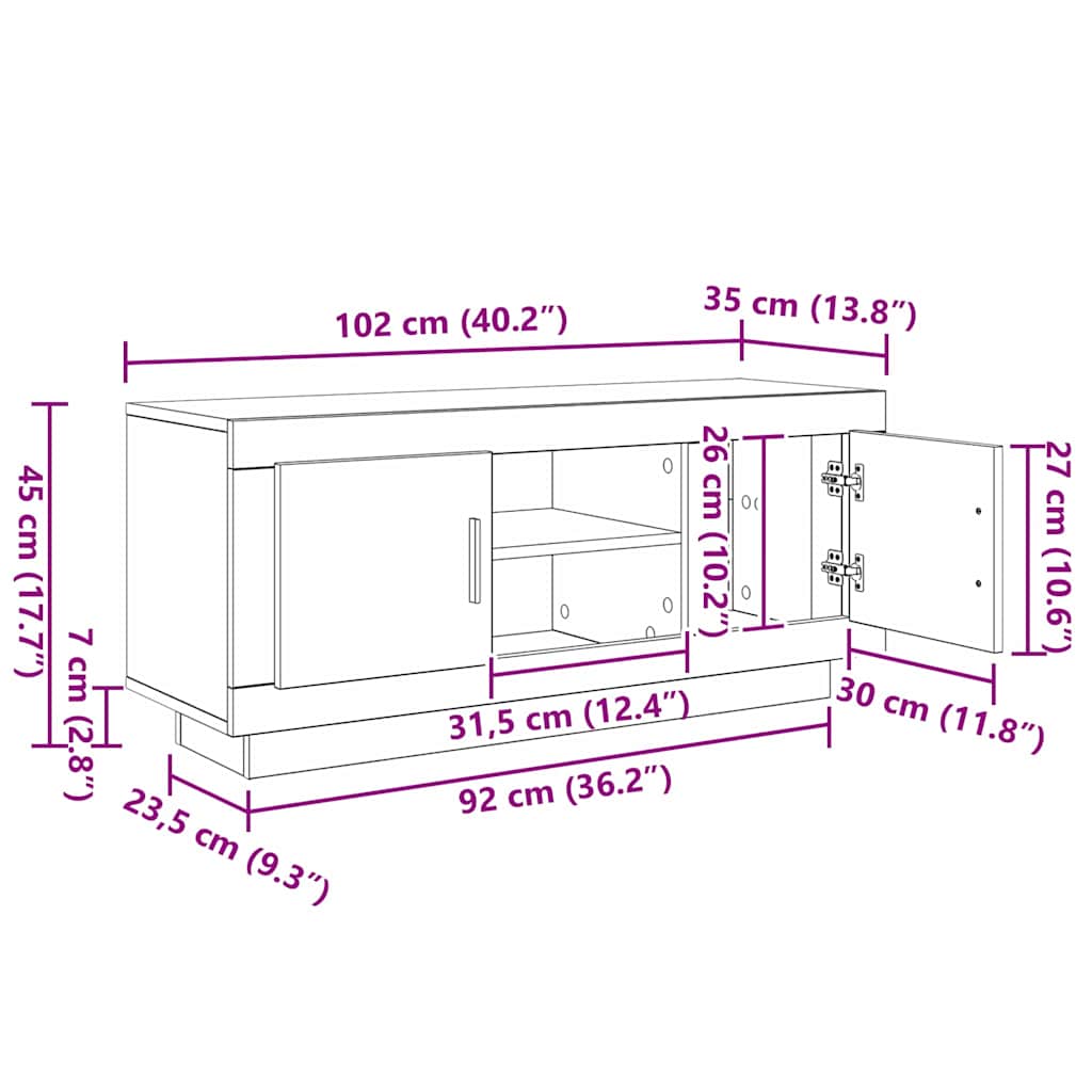 vidaXL TV Cabinet Old Wood 102 x 35 x 45 cm Engineered Wood