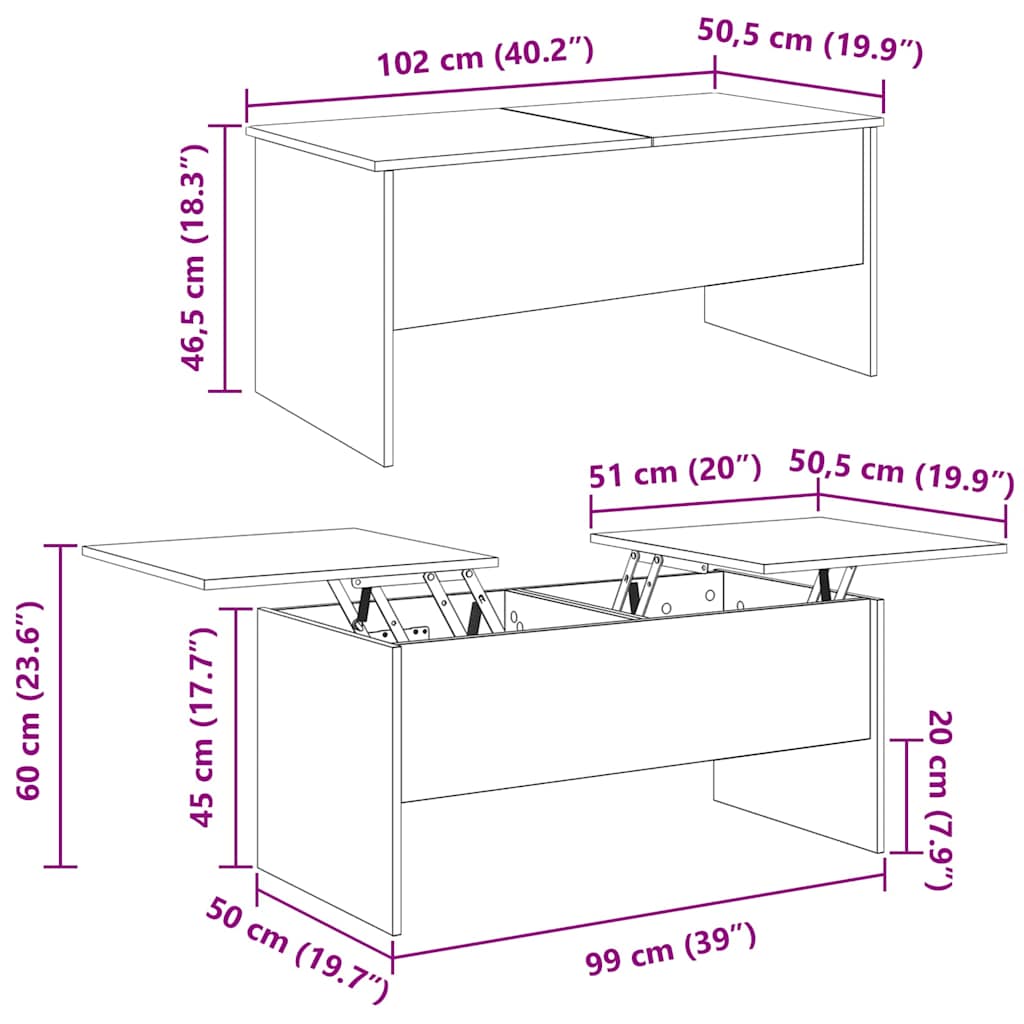 vidaXL Coffee Table Artisan Oak 102 x 50.5 x 46.5 cm Engineered Wood