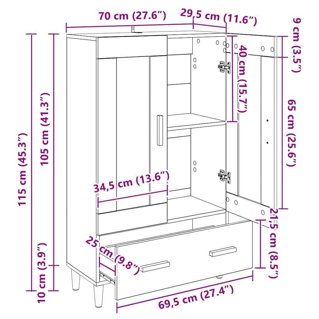 vidaXL Highboard Black Oak 70 x 31 x 115 cm Engineered Wood
