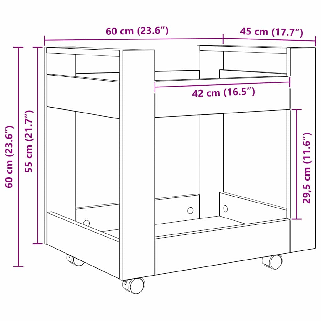 vidaXL Desk Trolley Artisan Oak 60 x 45 x 60 cm Engineered Wood