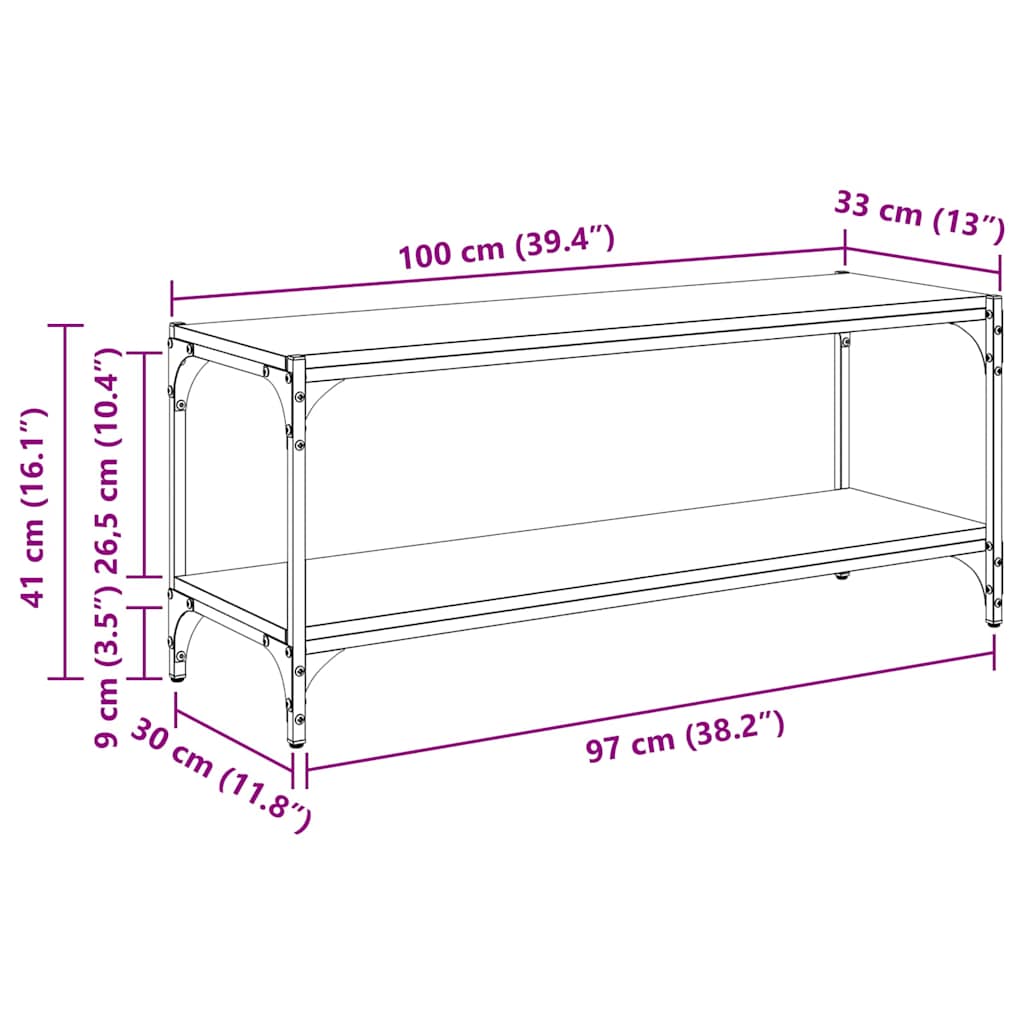 vidaXL TV Cabinet Old Wood 100 x 33 x 41 cm Engineered Wood and Iron