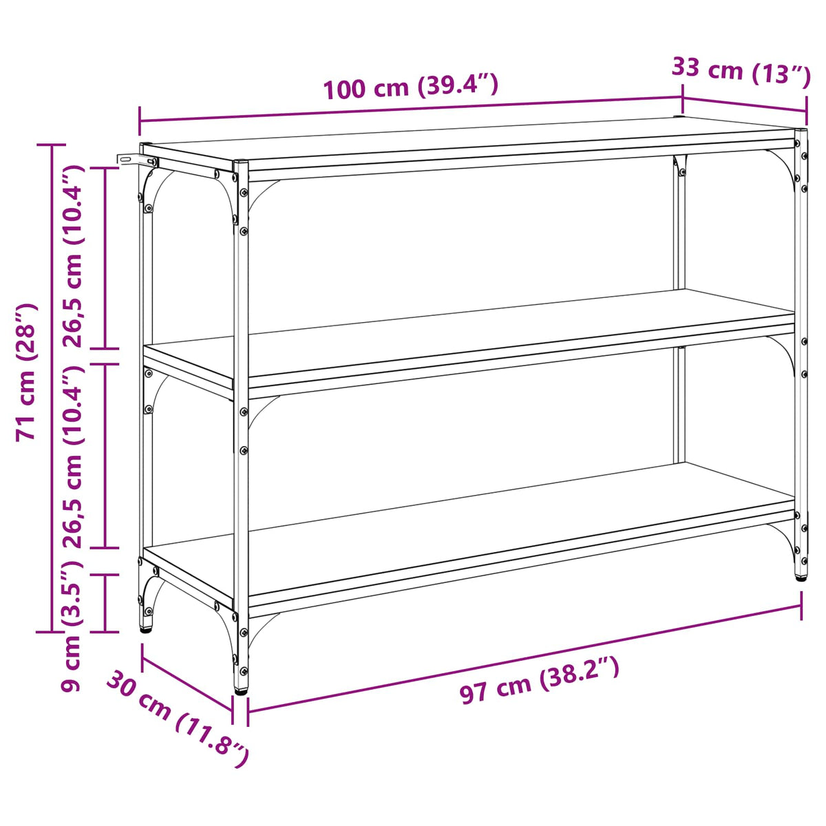 vidaXL Book Cabinet Black oak 100 x 33 x 70.5 cm Engineered wood