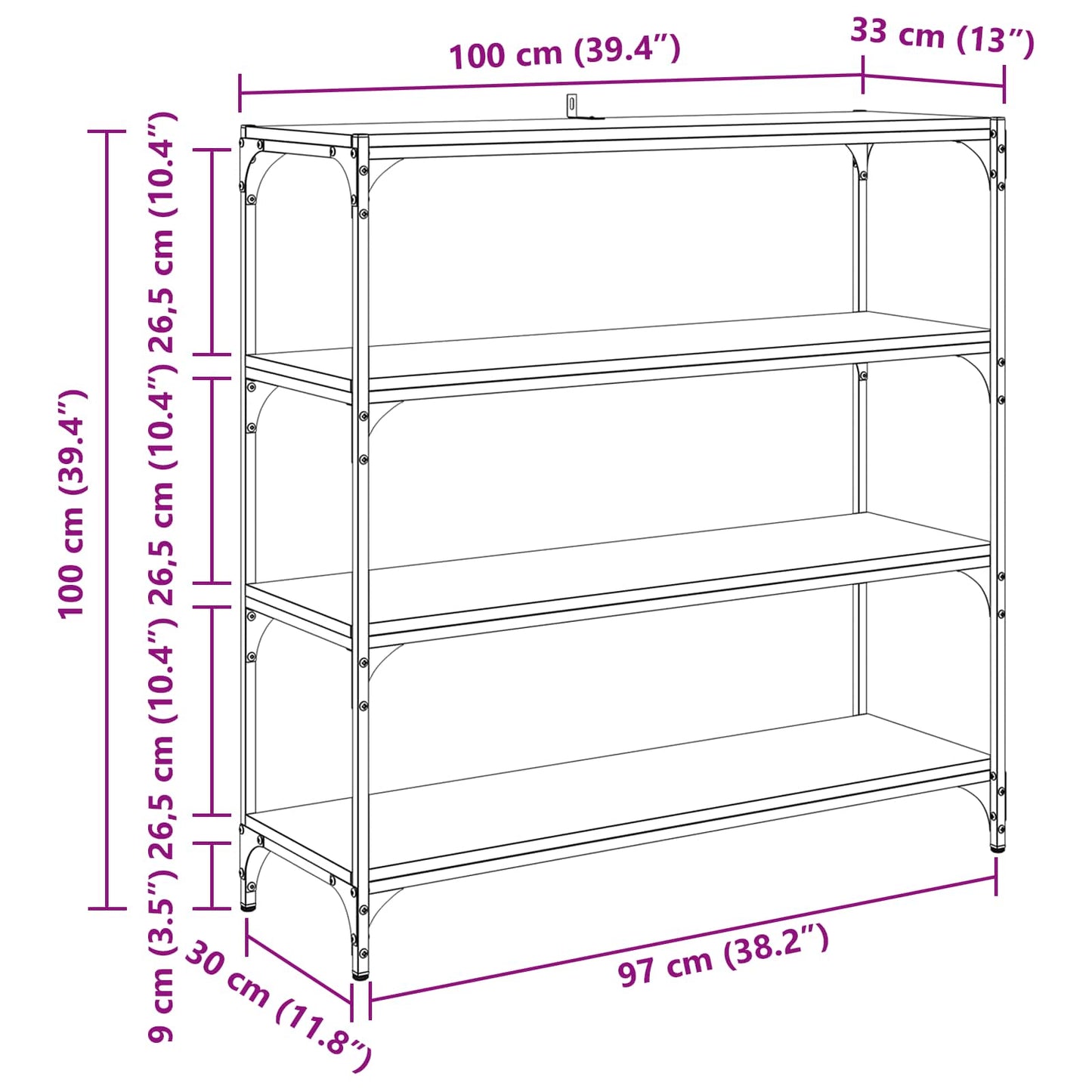 vidaXL Book Cabinet 3-Tier 100 x 33 x 100 cm Engineered wood