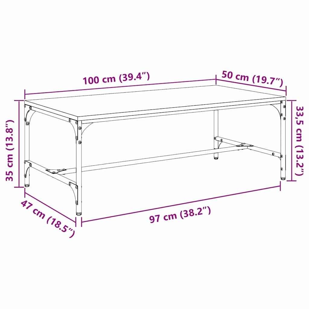 vidaXL Coffee Table Black Oak 100 x 50 x 35 cm Engineered Wood
