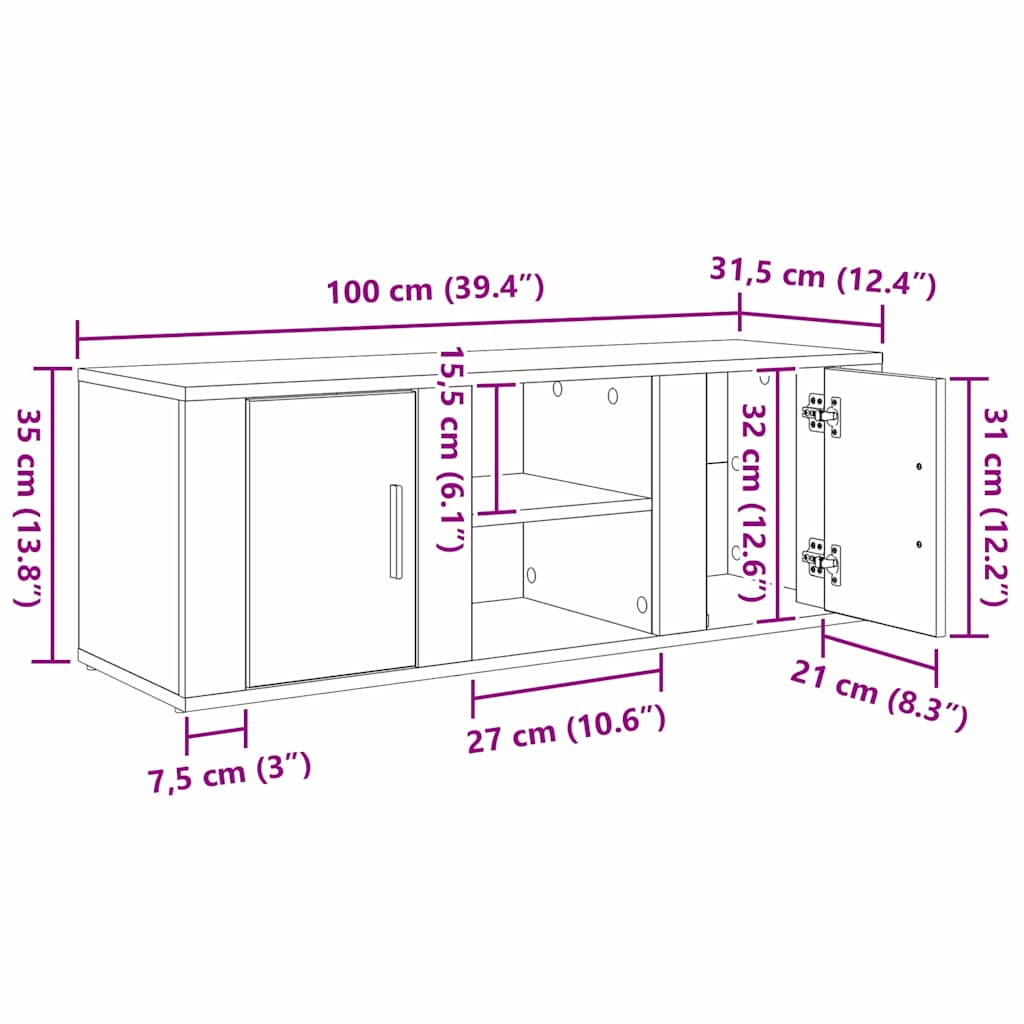 vidaXL TV Cabinet 100 x 31.5 x 35 cm Artisan Oak Engineered Wood