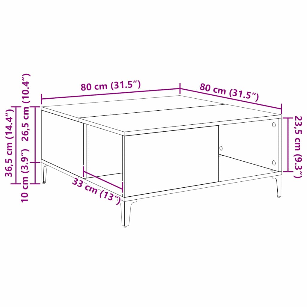 vidaXL Coffee Table Artisan Oak 80 x 80 x 36.5 cm Engineered Wood