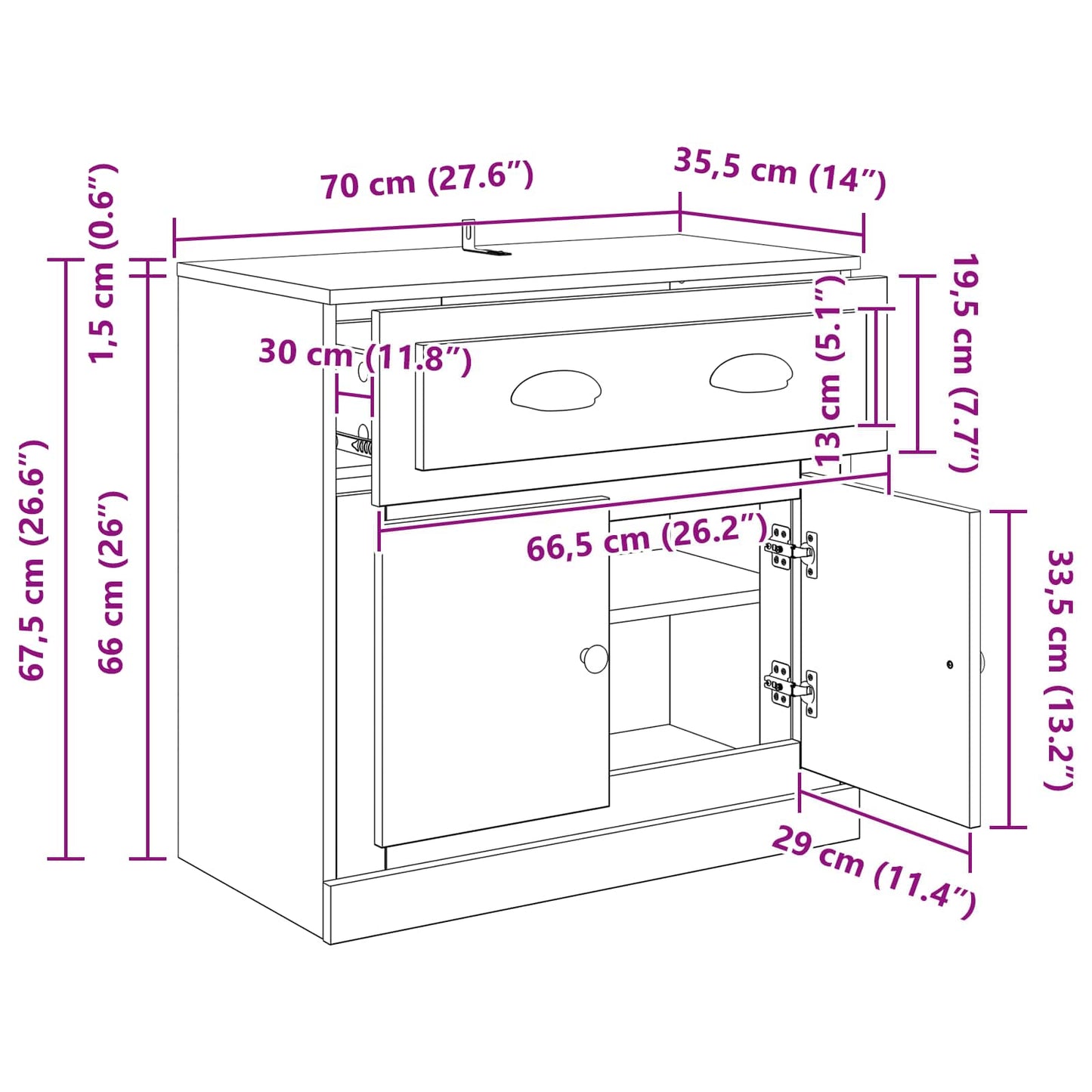 vidaXL Highboard Old Wood 70 x 35.5 x 67.5 cm Engineered Wood