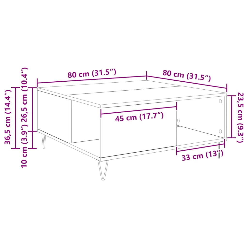 vidaXL Coffee Table Artisan Oak 80 x 80 x 36.5 cm Engineered Wood