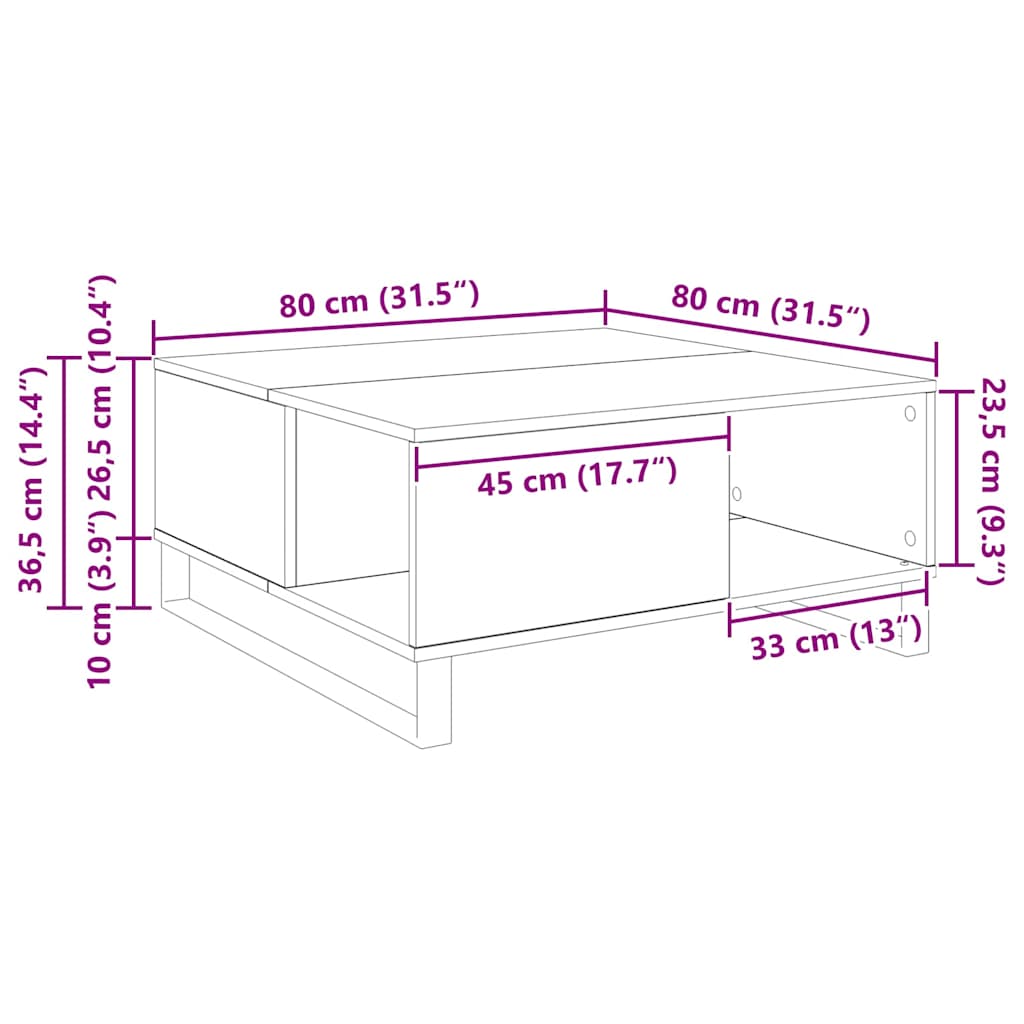 vidaXL Coffee Table Black Oak 80 x 80 x 36.5 cm Engineered Wood