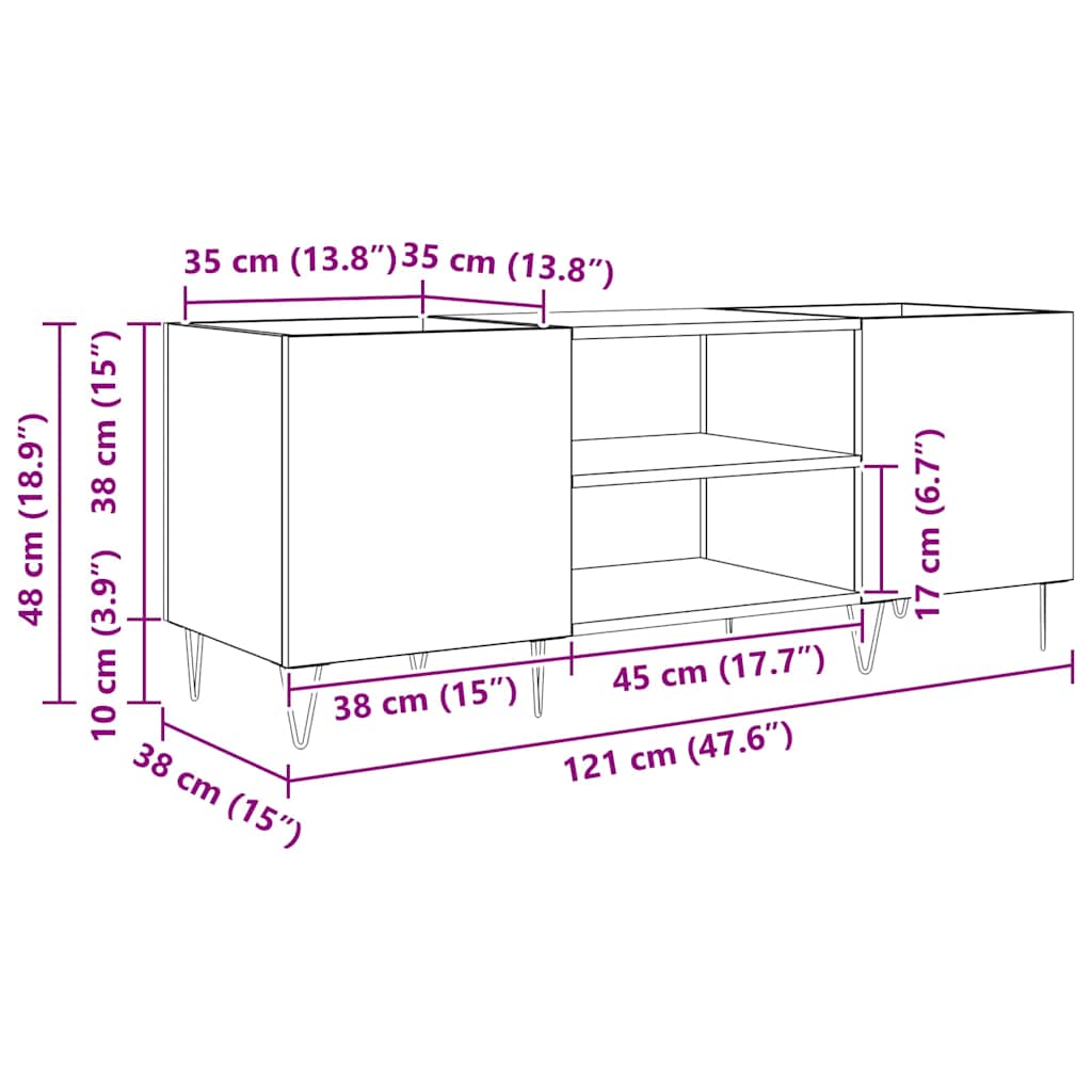 vidaXL Record Cabinet with Shelf with Door Black Oak 121 x 38 x 48 cm
