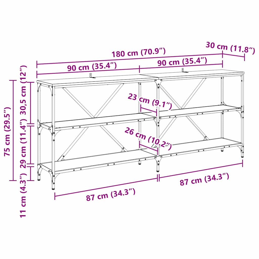 vidaXL Console Table Black Oak 180 x 30 x 75 cm Engineered Wood