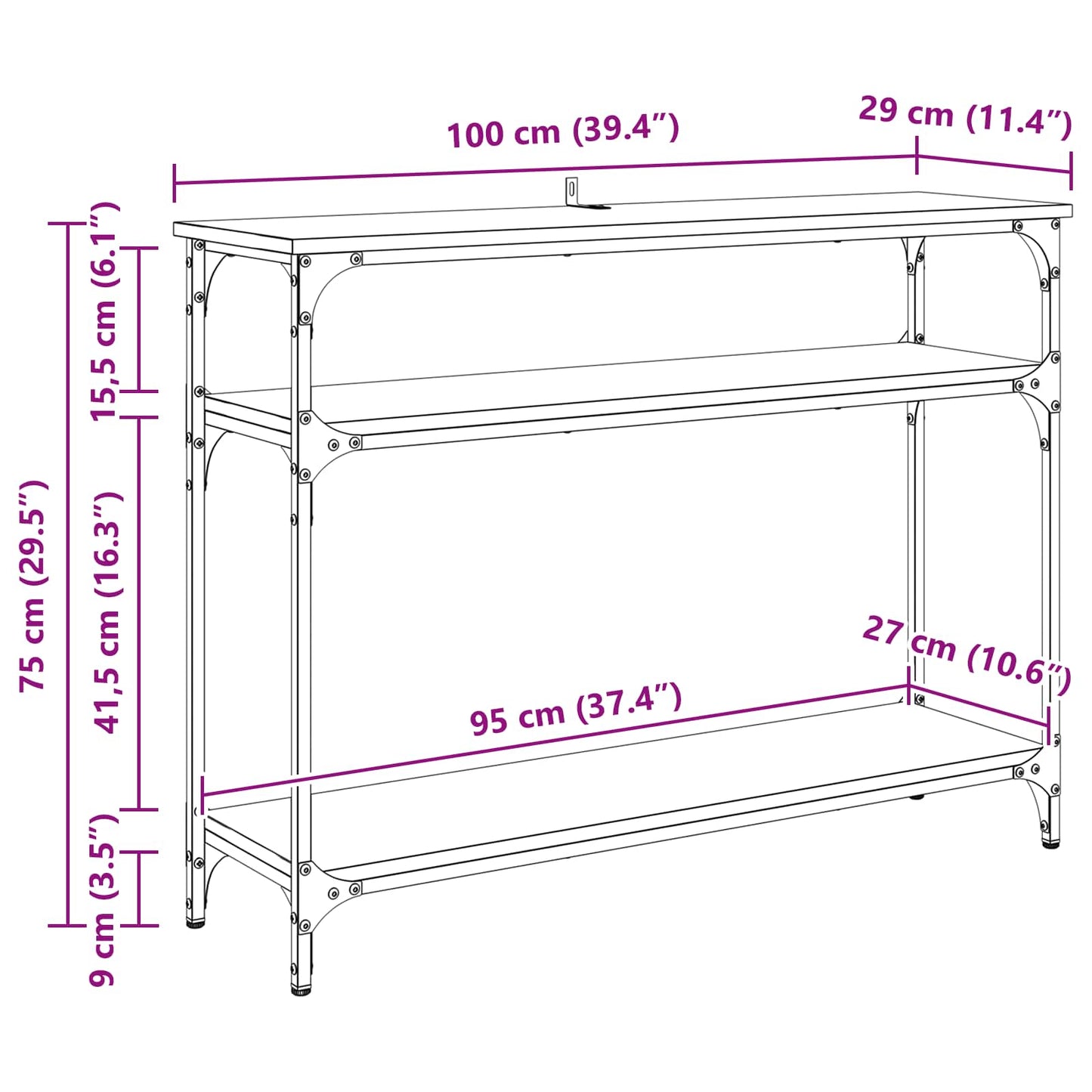 vidaXL Console Table Old Wood 100 x 29 x 75 cm Engineered Wood