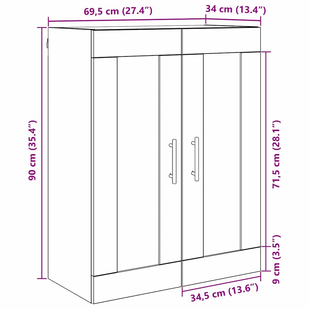 vidaXL Wall Mounted Cabinet Black Oak 69.5 x 34 x 90 cm
