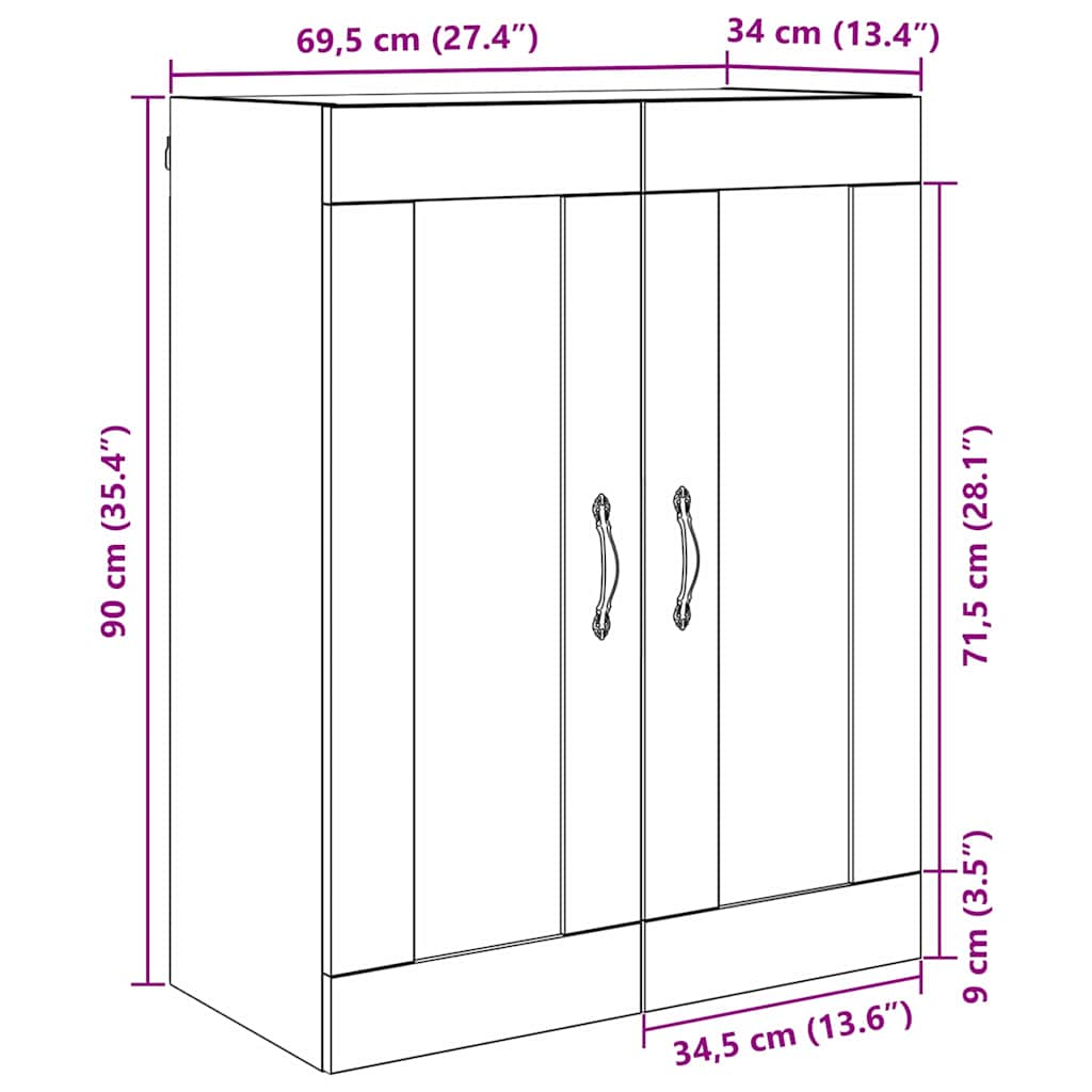vidaXL Wall Mounted Cabinet Artisan Oak 69.5 x 34 x 90 cm