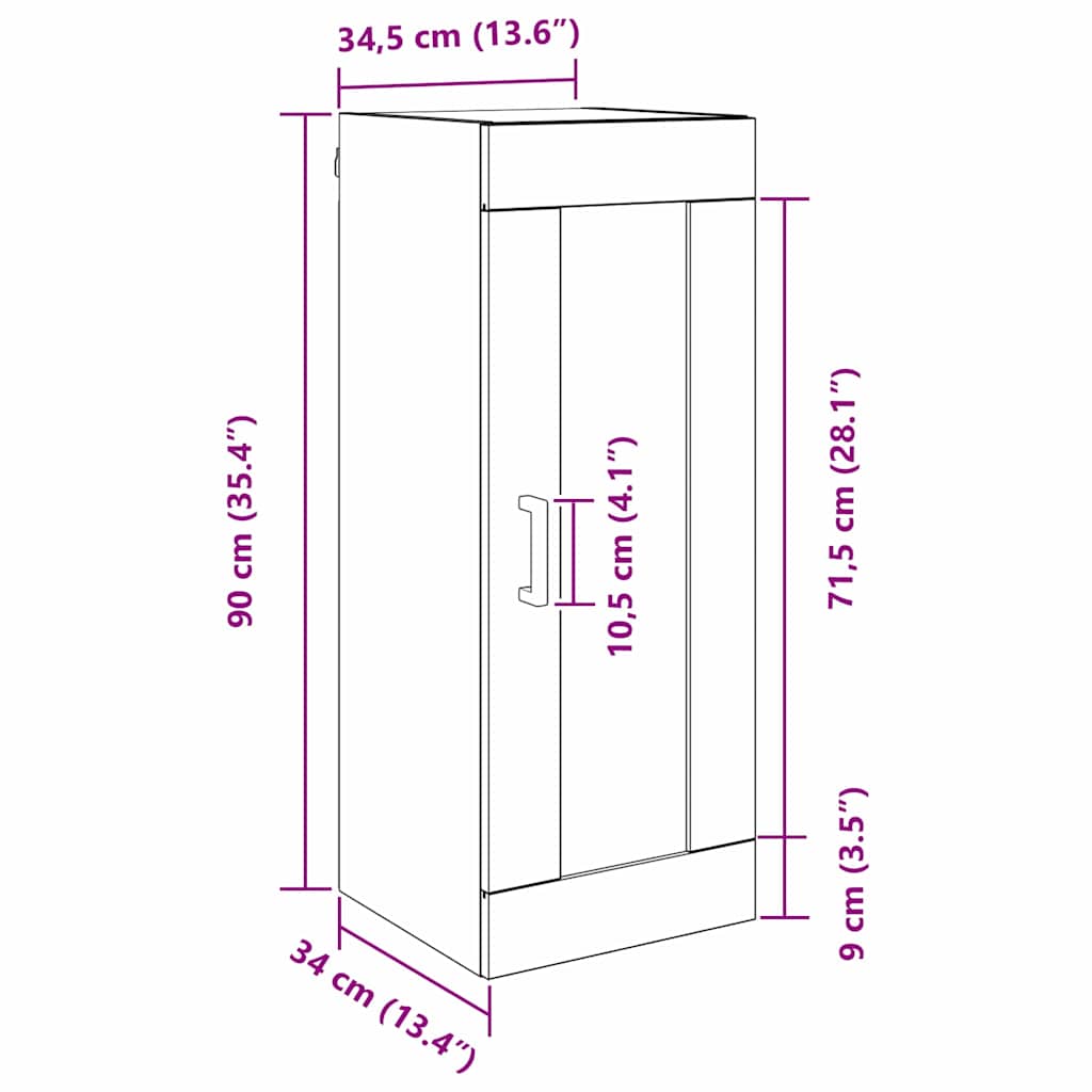 vidaXL Wall Mounted Cabinet Artisan Oak 34.5 x 34 x 90 cm