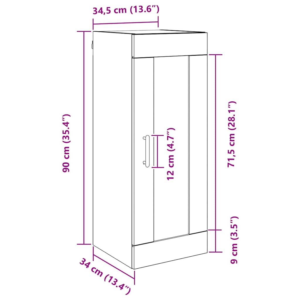 vidaXL Wall Mounted Cabinet Artisan Oak 34.5 x 34 x 90 cm