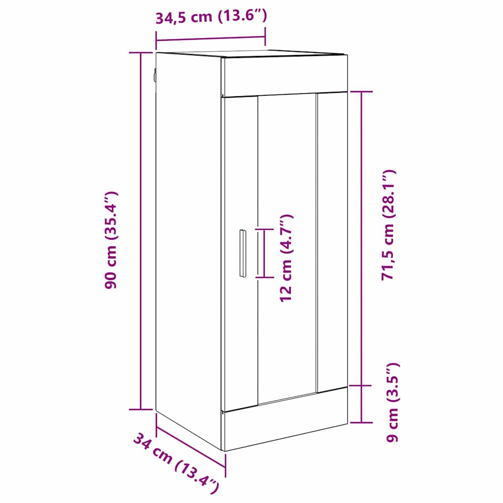vidaXL Wall Mounted Cabinet Artisan Oak 34.5 x 34 x 90 cm