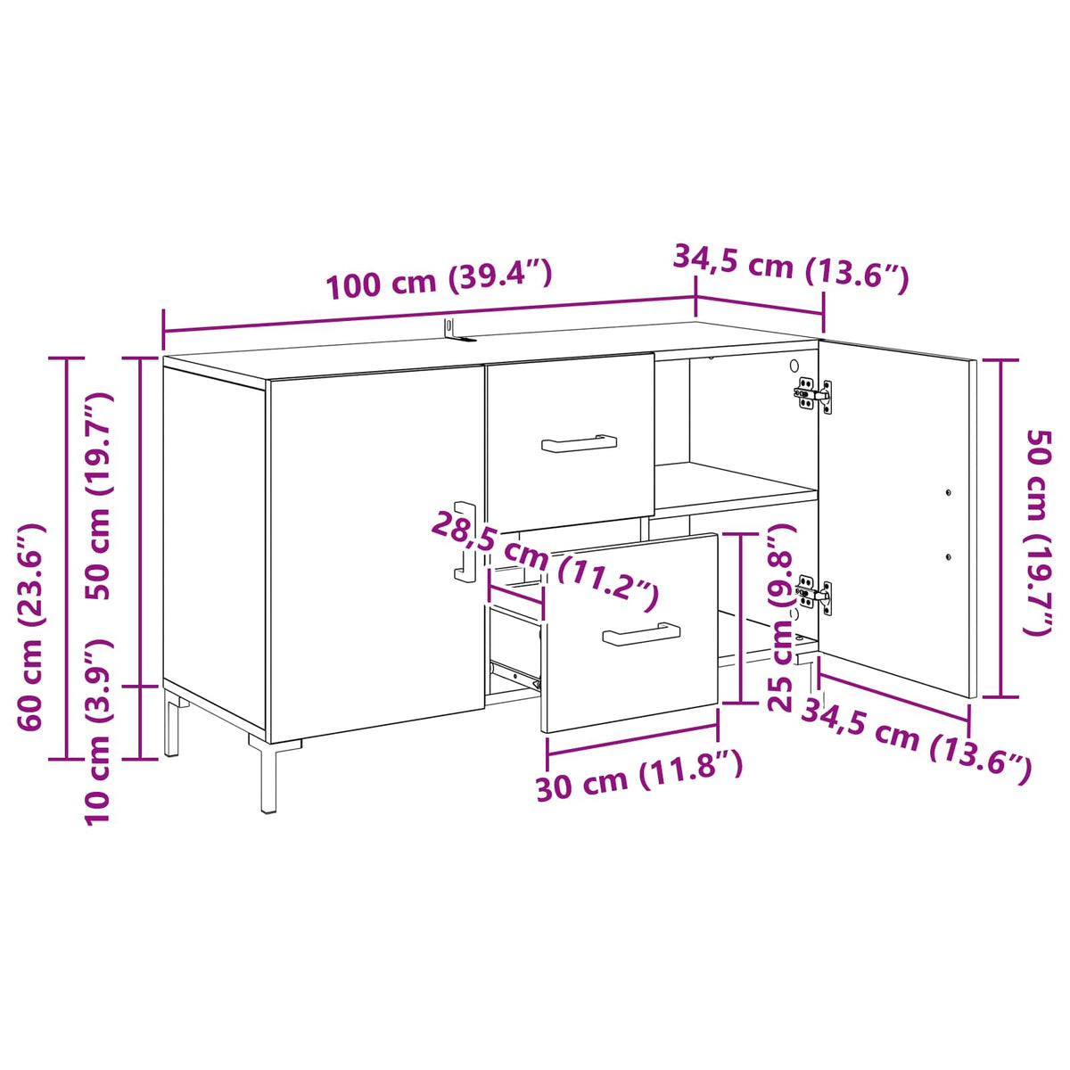 vidaXL Sideboard Artisan Oak 100 x 36 x 60 cm Engineered Wood