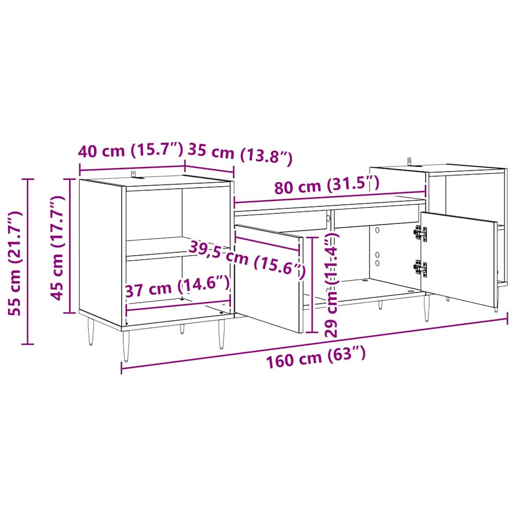 vidaXL TV Cabinet Old Wood 160 x 35 x 55 cm Engineered Wood