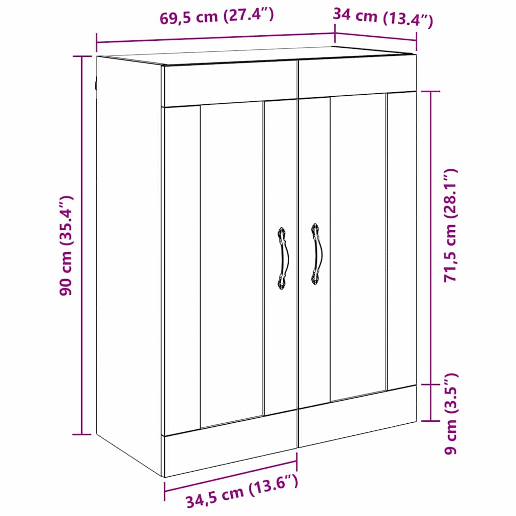 vidaXL Wall Mounted Cabinet Artisan Oak 69.5 x 34 x 90 cm