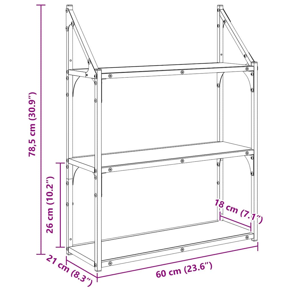 vidaXL Wall Shelf Wall-Mounted Black Oak 60 x 21 x 78.5 cm