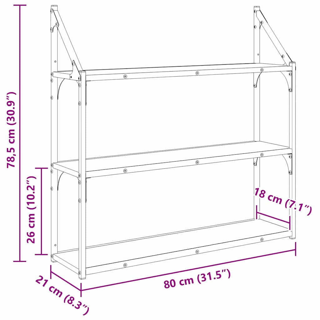 vidaXL Wall Shelf Wall-Mounted Black Oak 80 x 21 x 78.5 cm