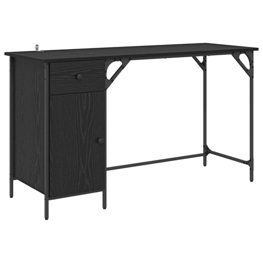 vidaXL Computer Desk Black Oak 131 x 48 x 75 cm Engineered Wood