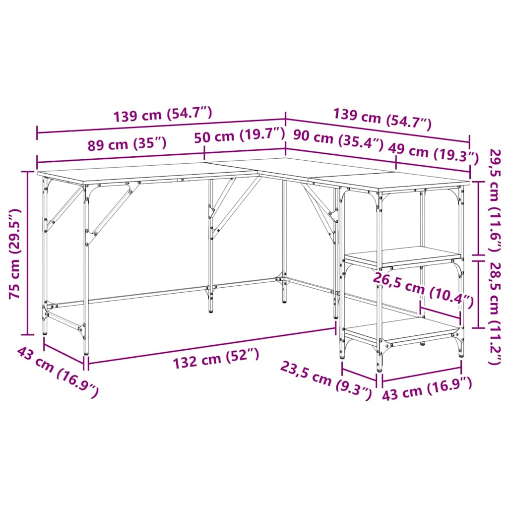 vidaXL Desk Black Oak 139 x 139 x 75 cm Engineered Wood