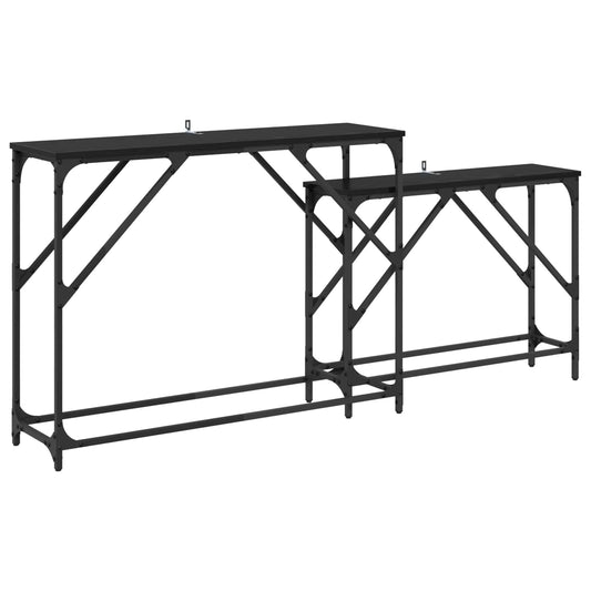 vidaXL Console Table 2 pcs Black Oak 100 x 28 x 75 cm Engineered Wood