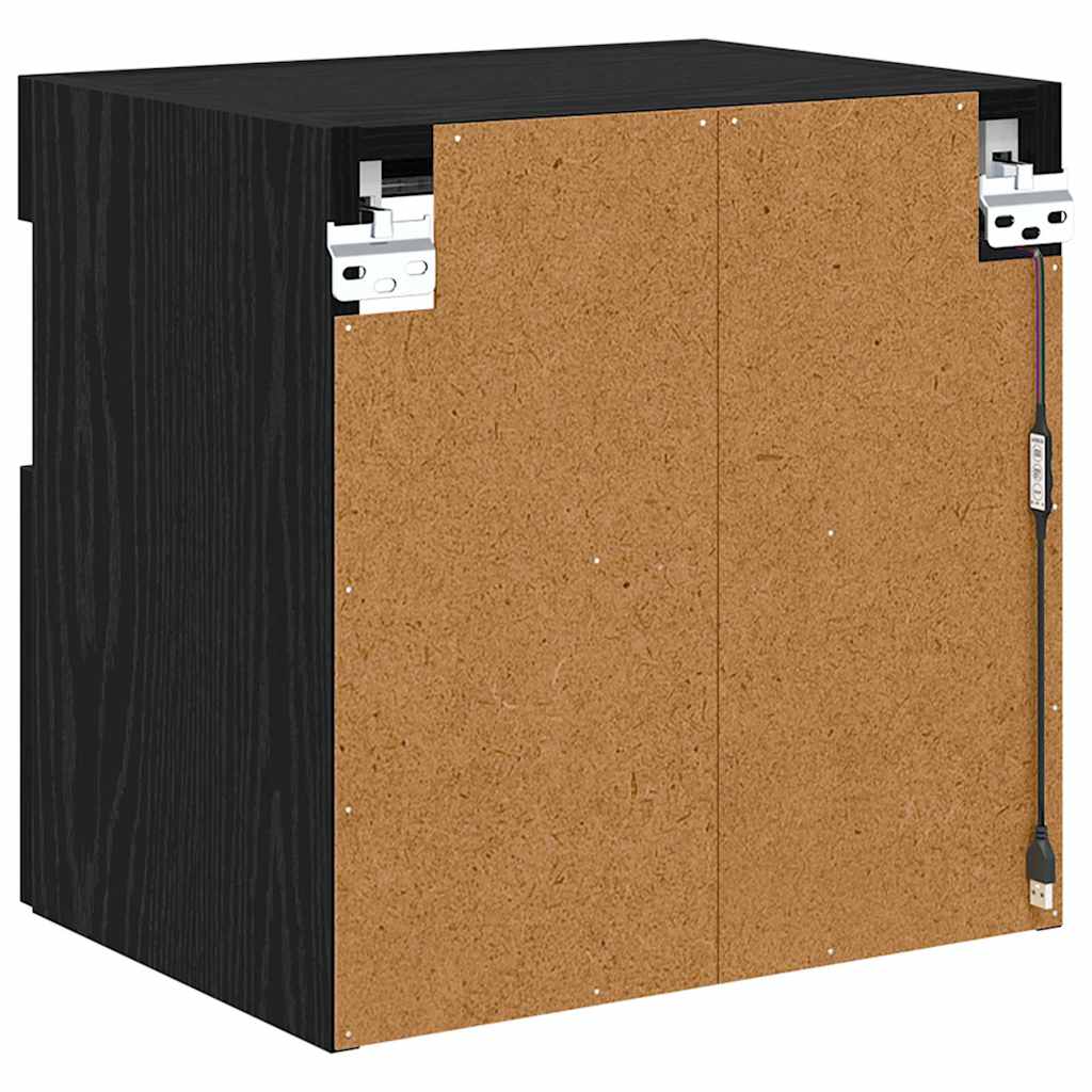 vidaXL TV Wall Cabinets with LED 2 pcs Black Oak 40 x 30 x 40 cm