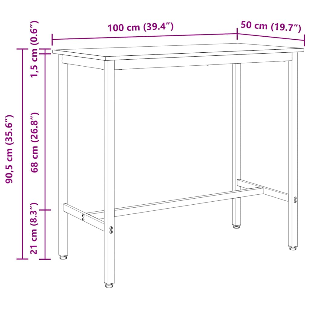 vidaXL Table Artisan Oak 100 x 50 x 100.5 cm Engineered Wood and Steel