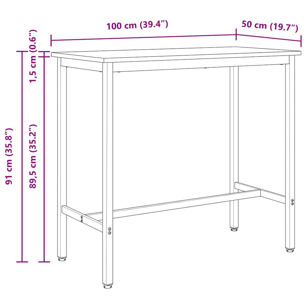 vidaXL Table Natural 100 x 50 x 91 cm Engineered Wood and Steel