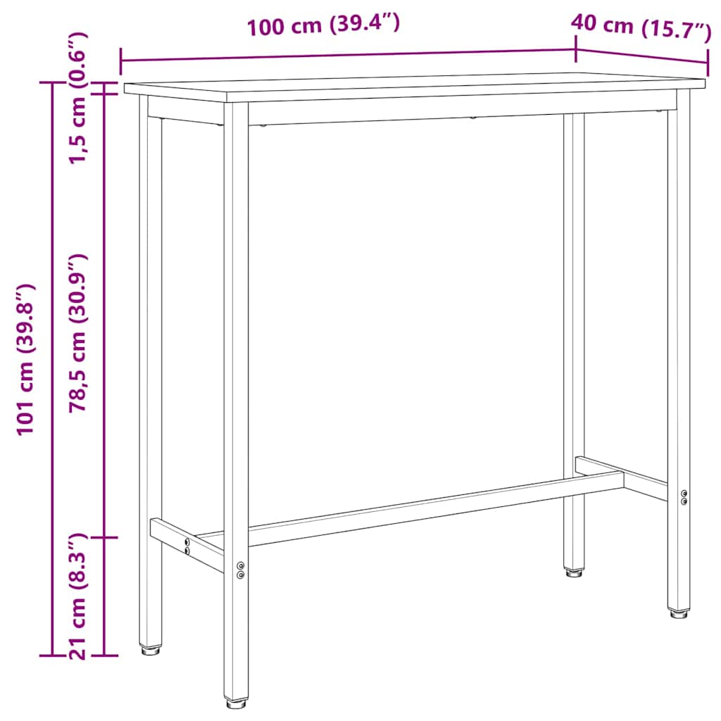 vidaXL Table Natural 100 x 40 x 101 cm Engineered Wood and Steel