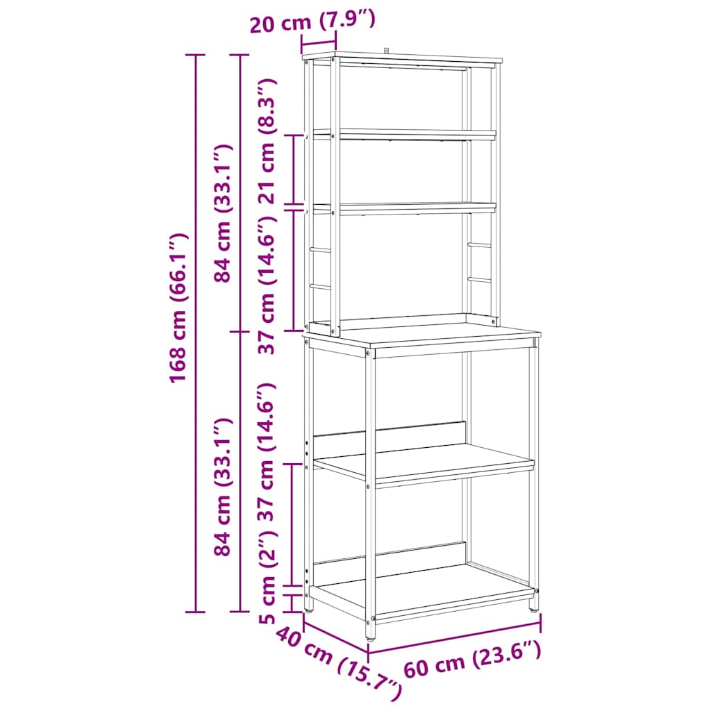 vidaXL Kitchen Shelf Old Wood 60 x 40 x 168 cm Engineered Wood