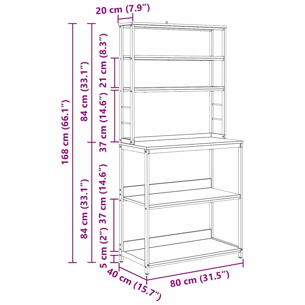 vidaXL Kitchen Shelf Old Wood 80 x 40 x 168 cm Engineered Wood