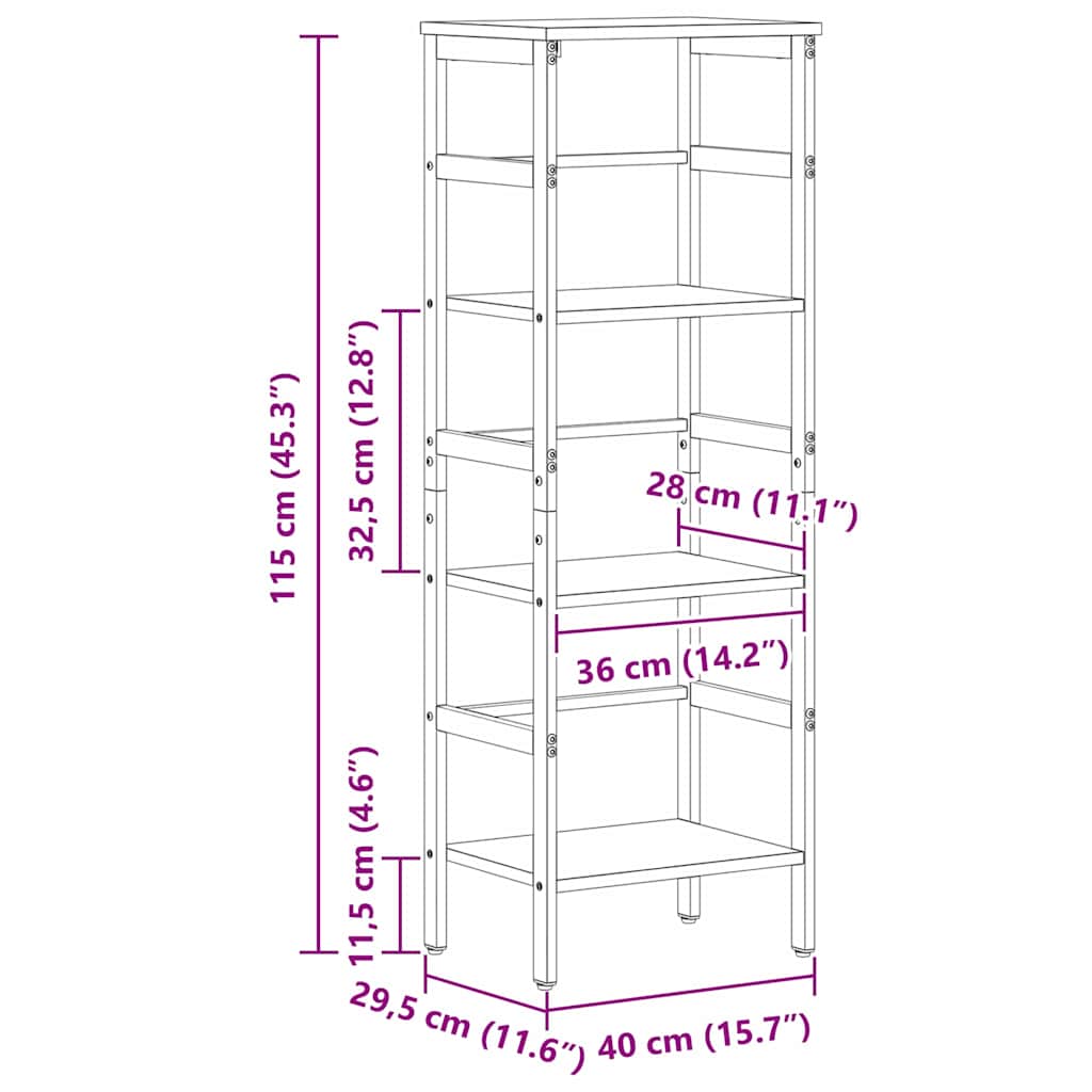 vidaXL Bookshelf Smoked Oak 40 x 29.5 x 115 cm Engineered Wood