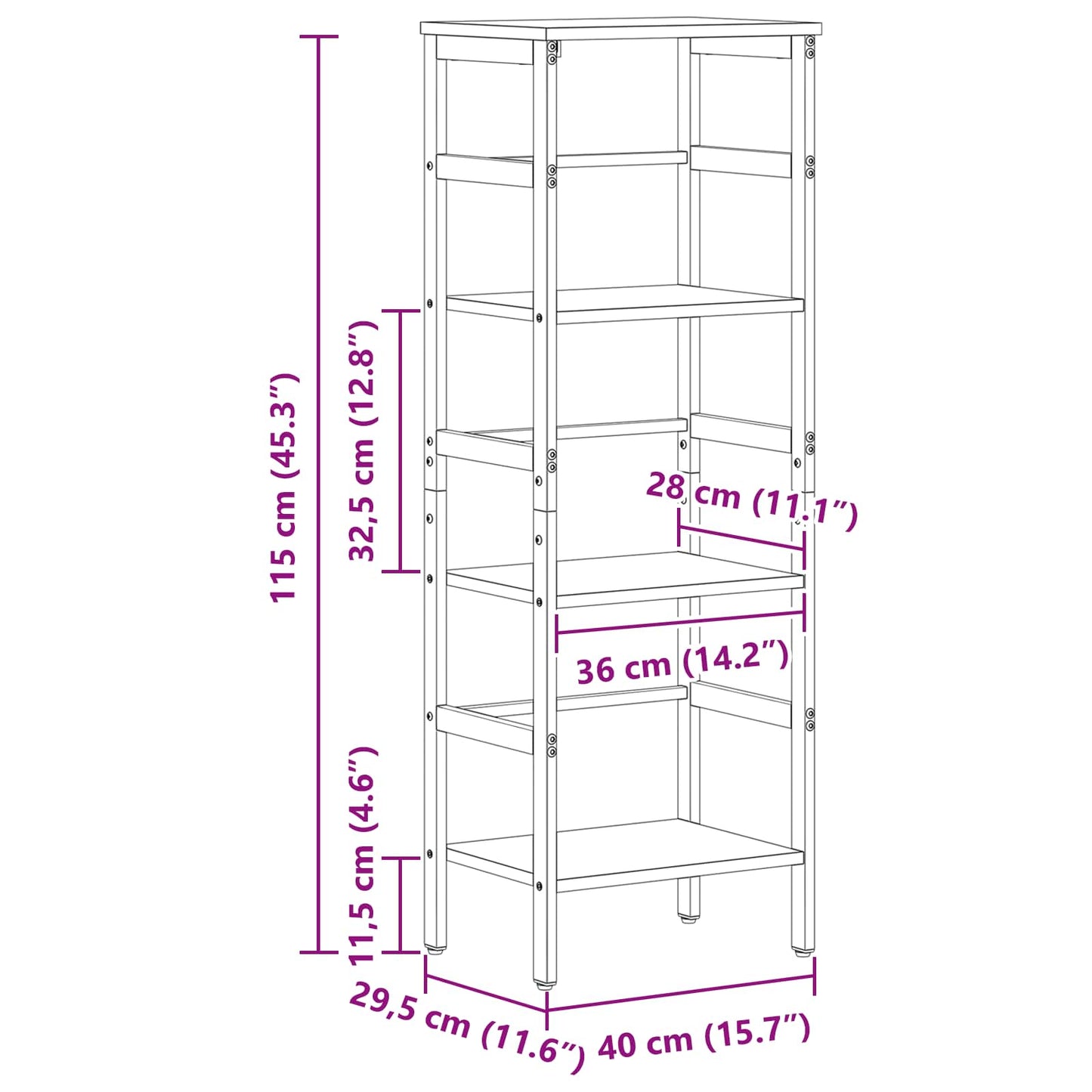 vidaXL Bookshelf 3-Tier 40 x 29.5 x 115 cm Engineered Wood Grey Sonoma