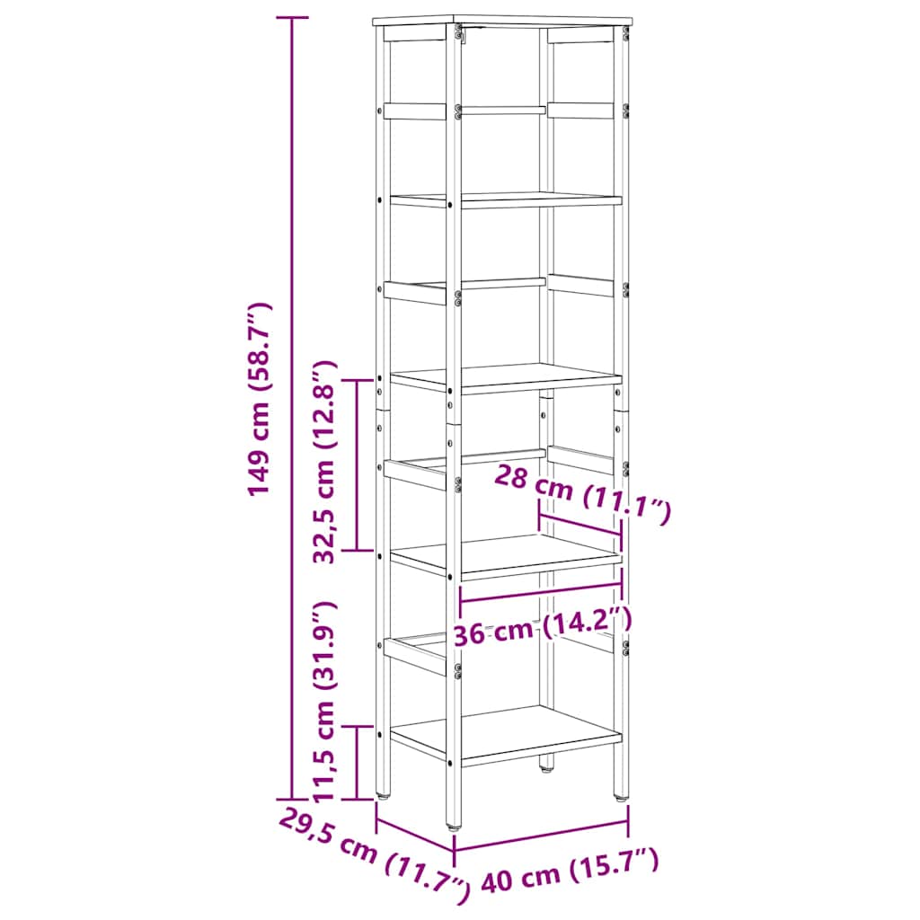 vidaXL Bookshelf 4-Tier 40 x 29.5 x 149 cm Engineered Wood Sonoma Oak