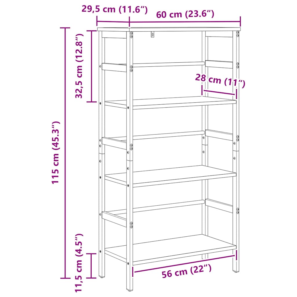 vidaXL Bookshelf 3-Tier 60 x 29.5 x 115 cm Engineered Wood Artisan Oak