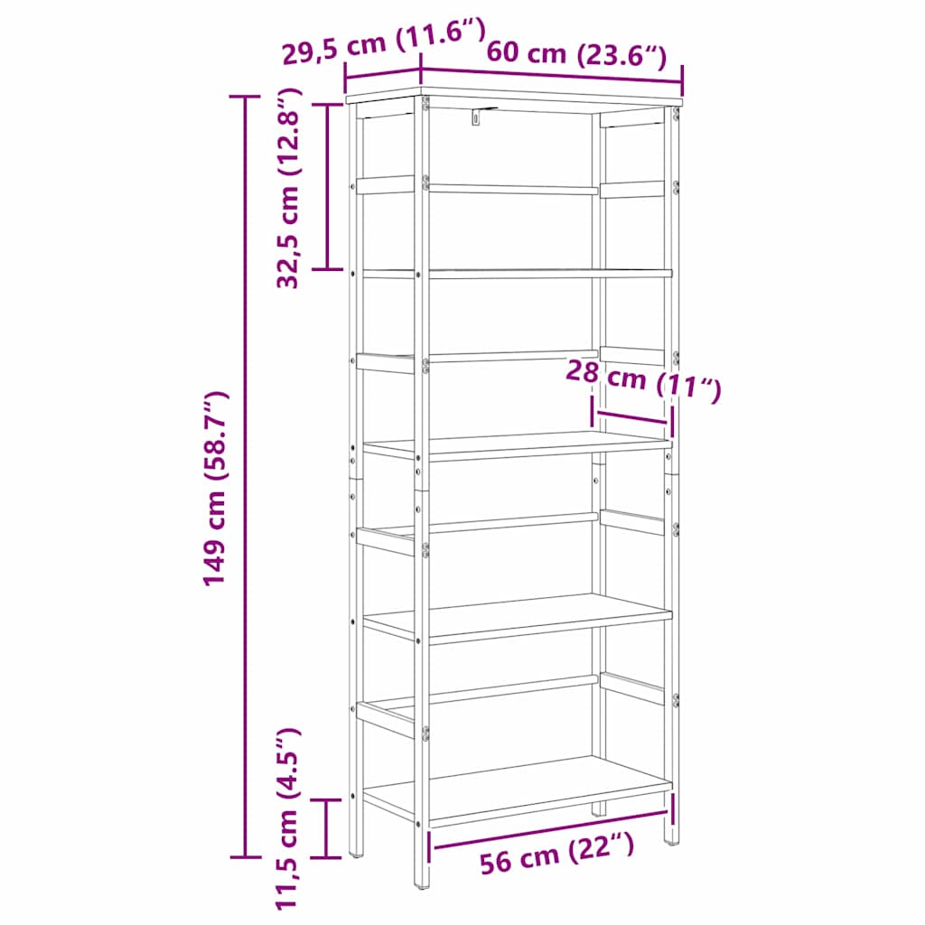vidaXL Bookshelf Smoked Oak 60 x 29.5 x 149 cm Engineered Wood