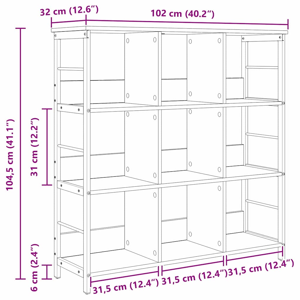 vidaXL Bookshelf Black Oak 102 x 32 x 104.5 cm Engineered Wood