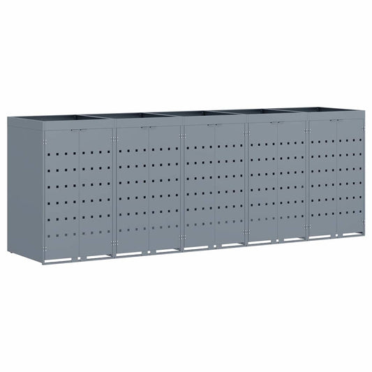 vidaXL Wheelie Bin Storage for 5 Bins Light Grey 340 x 77.5 x 121.5 cm