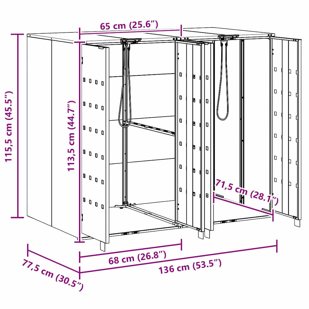 vidaXL Wheelie Bin Storage for 2 Bins Silver 136 x 77.5 x 115.5 cm