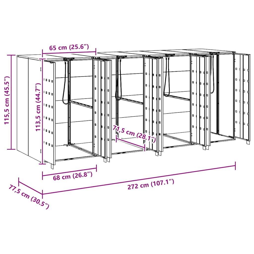 vidaXL Wheelie Bin Storage for 4 Bins Silver 272 x 77.5 x 115.5 cm