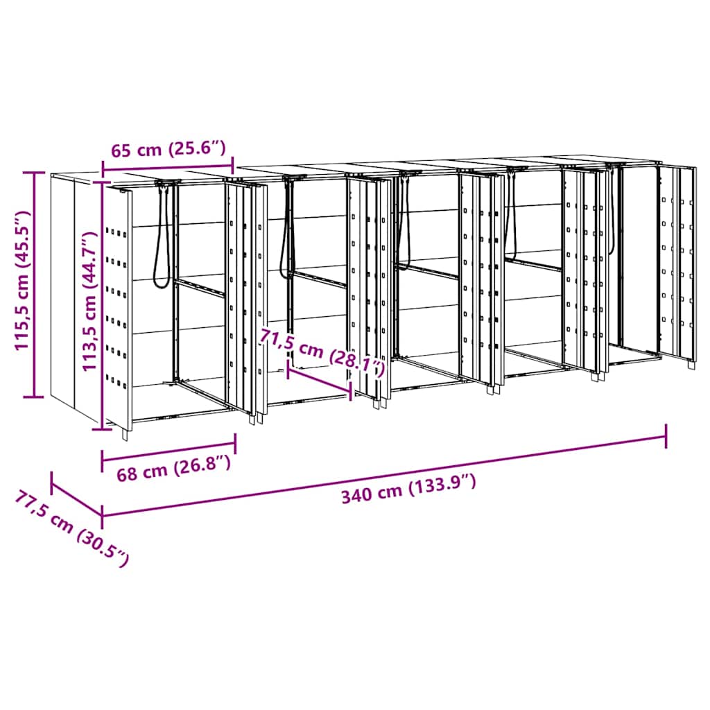 vidaXL Wheelie Bin Storage for 5 Bins Silver 340 x 77.5 x 115.5 cm