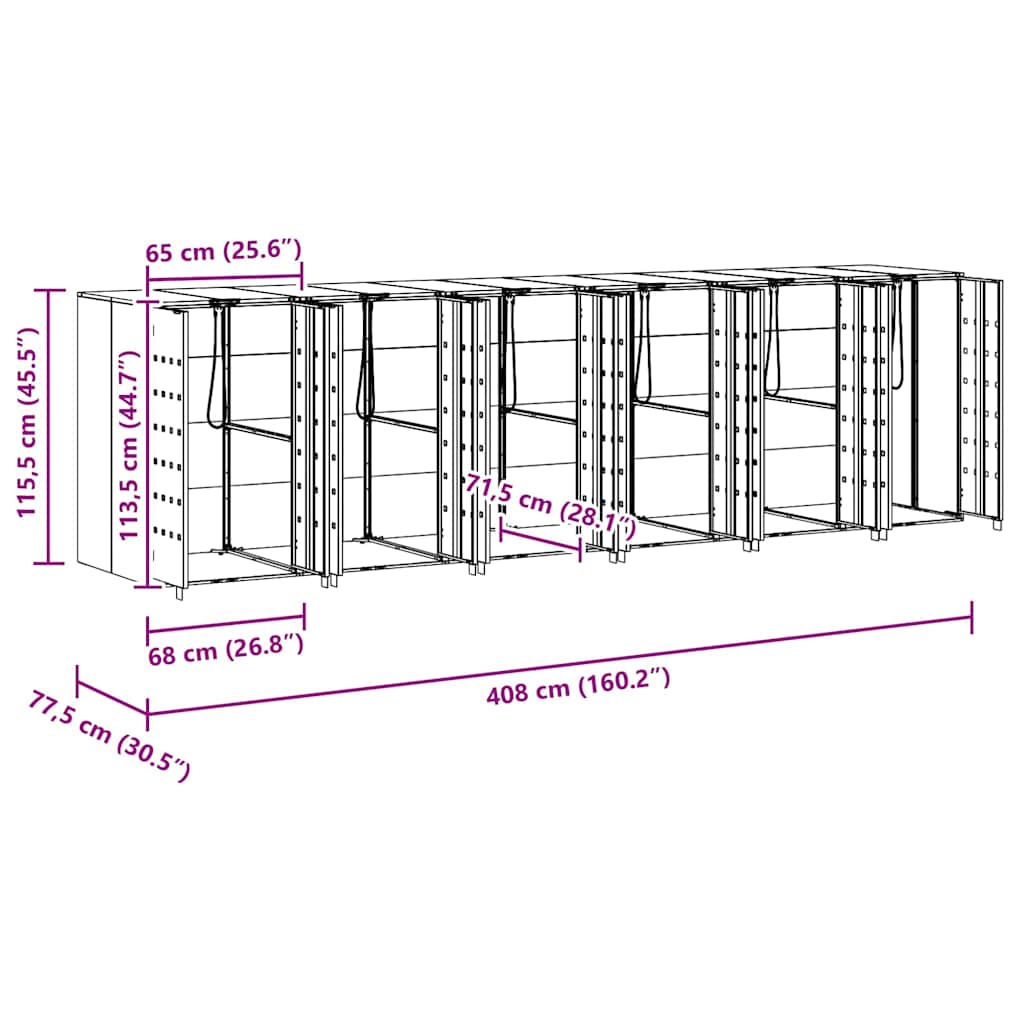 vidaXL Wheelie Bin Storage for 6 Bins Silver 408 x 77.5 x 115.5 cm