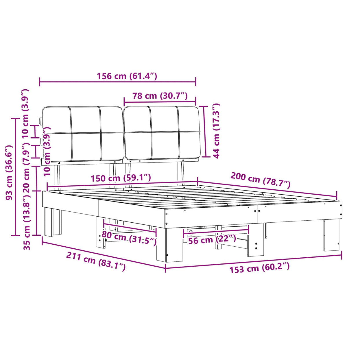 vidaXL Bed Frame with Upholstered Headboard White and Light grey